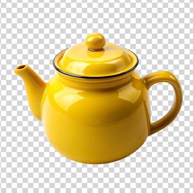 PSD yellow enamel teapot isolated on transparent background