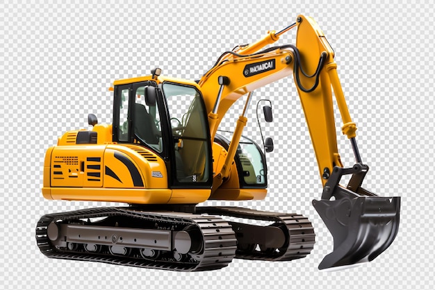 PSD yellow excavator isolated on transparent background excavator side view png generative ai