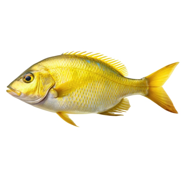 PSD un pesce giallo nuota nell'acqua isolato su bianco png trasparente ai generativa