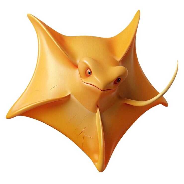 PSD a yellow fish sculpture with a face on it