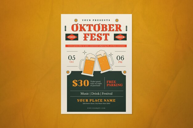 PSD yellow flat design oktoberfest flyer