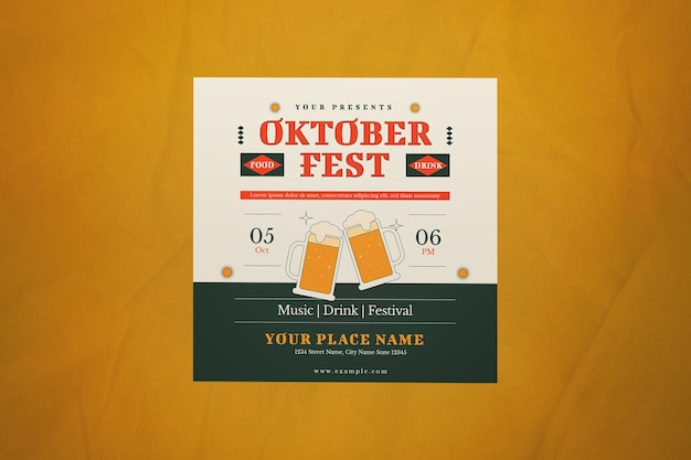 PSD post di instagram dell'oktoberfest con design piatto giallo