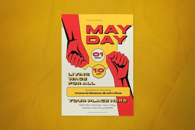 PSD yellow flat may day flyer