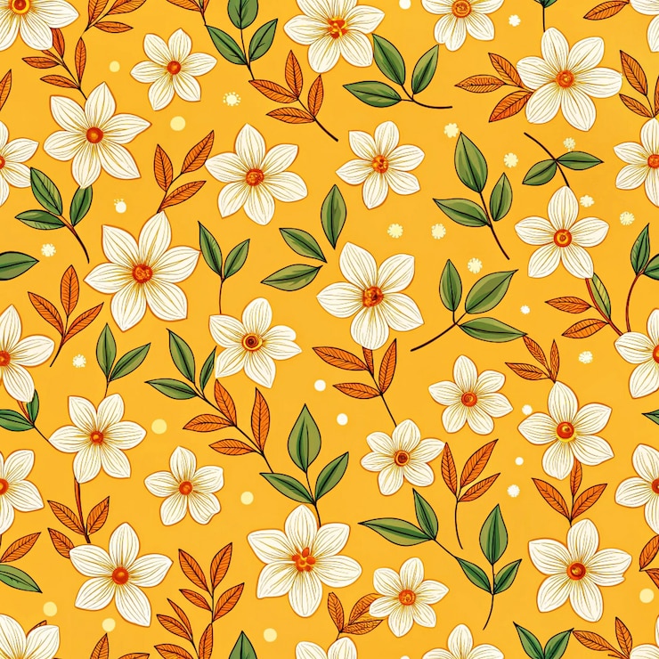 PSD yellow flowers with green leaves on a yellow background