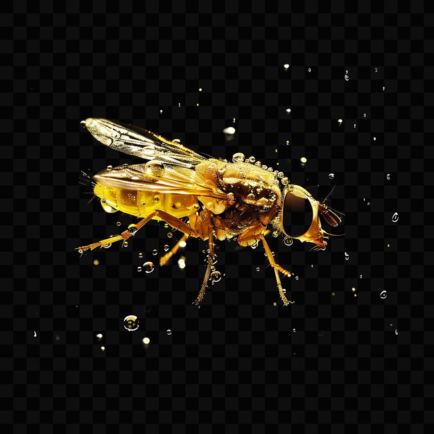 PSD a yellow fly with drops of water on a black background