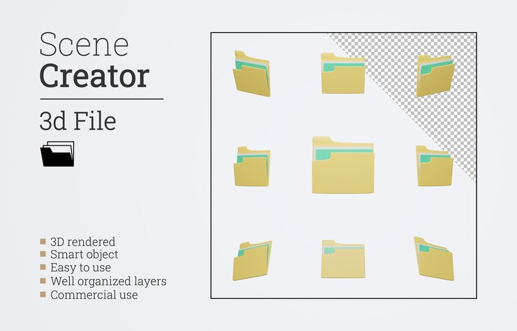 PSD yellow folder with document 3d icon
