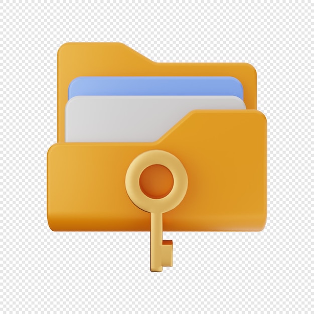 A yellow folder with a key and a blue key on it