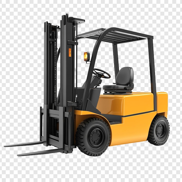 PSD yellow forklift on transparent background