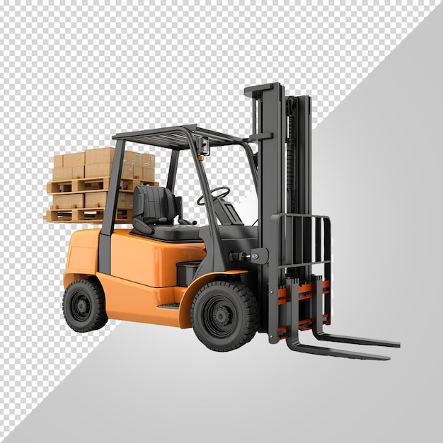 PSD a yellow forklift with boxes