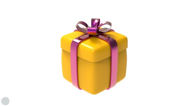 PSD yellow gift box with golden ribbon bow isolated 3d render illustration