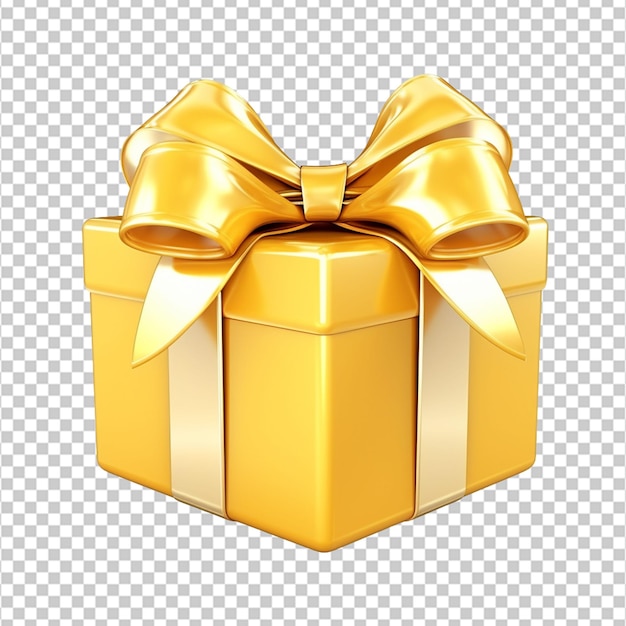 Yellow gift with golden ribbon icon sign or symbol 3d background illustration on white background