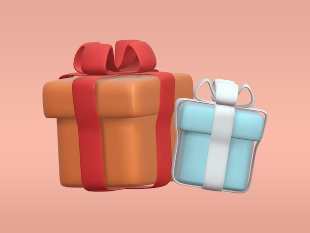 A yellow gift with a red ribbon and a blue gift with a white ribbon 3d illustration