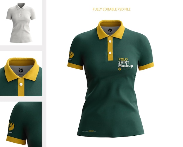 PSD yellow and green female polo shirt mockup