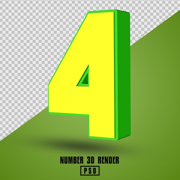 Rendering 3d di numero verde giallo