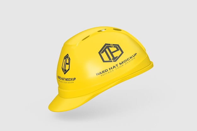 PSD a yellow hard hat mockup with the words hard hat mockup on it.