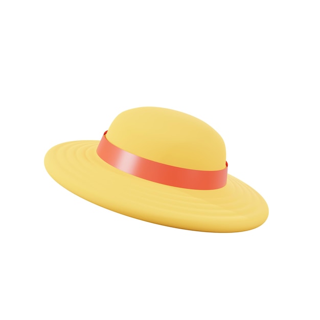 A yellow hat with a red band is on a white background.