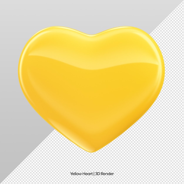 Yellow heart 3d render isolated