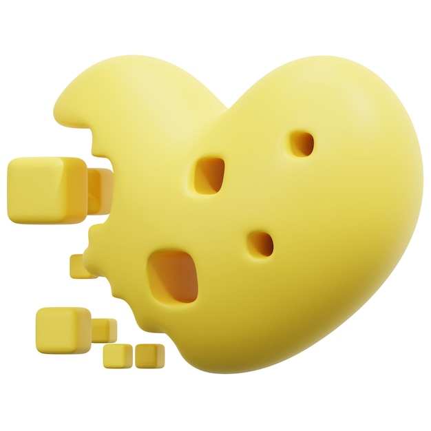 PSD a yellow heart shaped cheese with the holes in the middle.