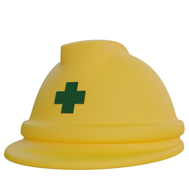 PSD a yellow helmet with a green plus sign on it.