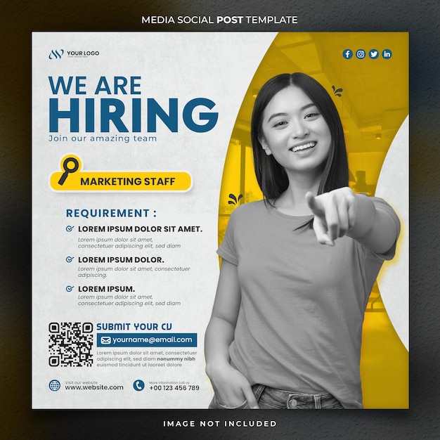 PSD yellow hiring job media social post template