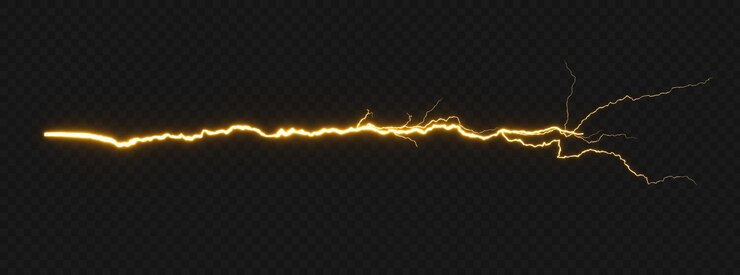 透明な背景に照らされた黄色い雷の打撃 3dレンダリング psd