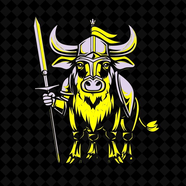 PSD a yellow knight with a sword and shield on it