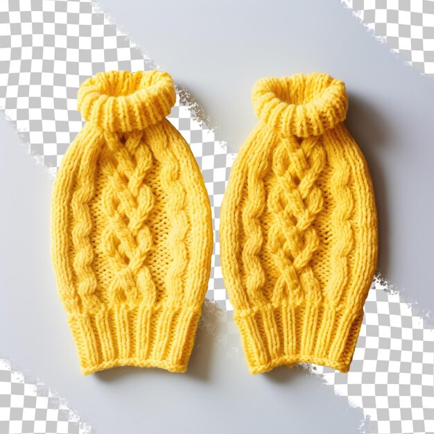 PSD Желтые вязаные рукавицы ручной работы, видные с передней части на прозрачном фоне