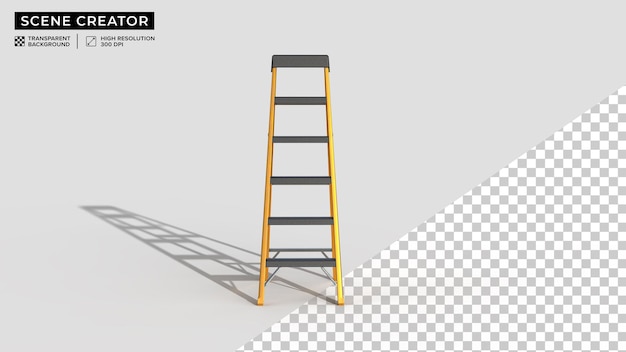 Yellow ladder with gray steps on a transparent background