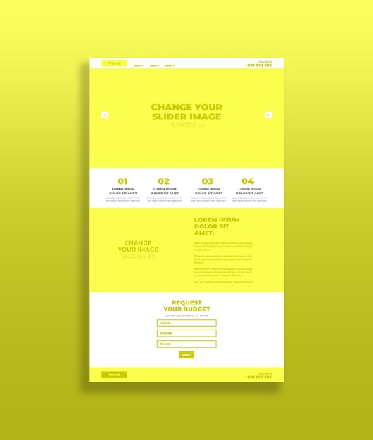 PSD yellow landing page mockup