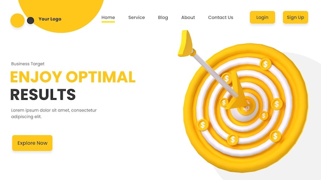 PSD a yellow landing page target with the word optimizing on it