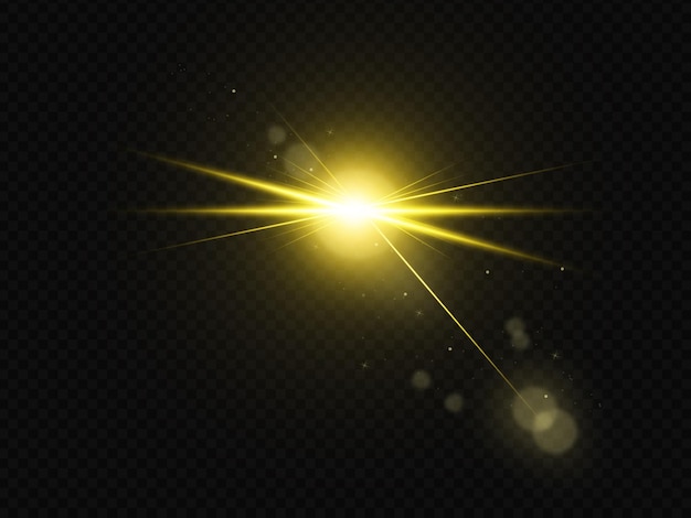 Yellow lens flare light effect on a transparent background