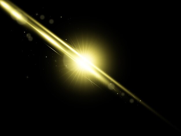 PSD yellow lens flare light with a black background