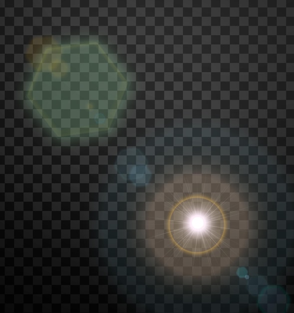 Yellow lens flare vector with ring ghost lighting effect on a transparent background