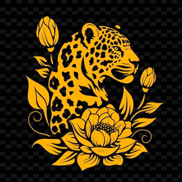 PSD a yellow leopard with a yellow flower on it