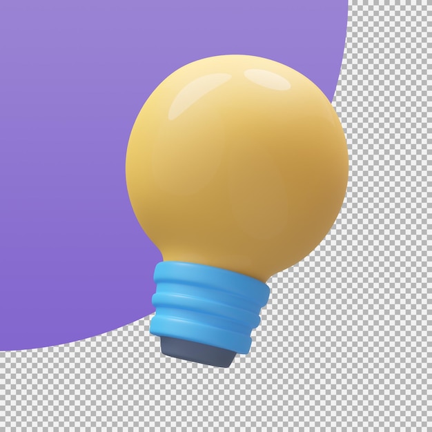 Yellow light bulb icon business knowledge tips ideas 3d illustration with clipping path