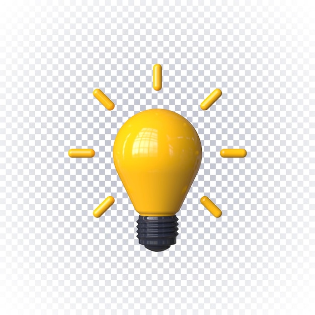 PSD yellow light bulb idea icon 3d render isolated