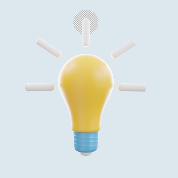 Yellow light bulb ideas. 3d rendering icon concept premium psd