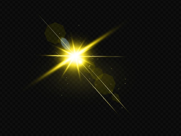 Yellow light lens flare isolated on transparent background