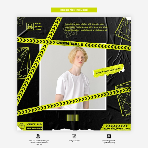 PSD yellow line urban streetwear social media template