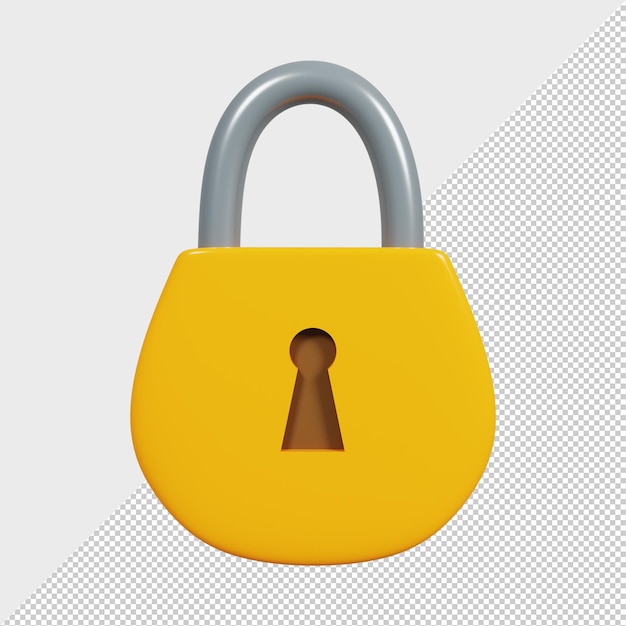 Yellow Locked padlock 3D Rendering Premium Psd