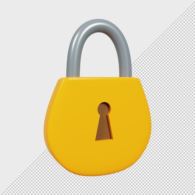 Yellow Locked padlock 3D Rendering Premium Psd