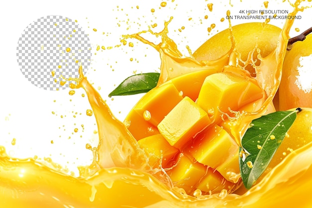 Yellow mango juice splash mango papaya fruits on transparent background