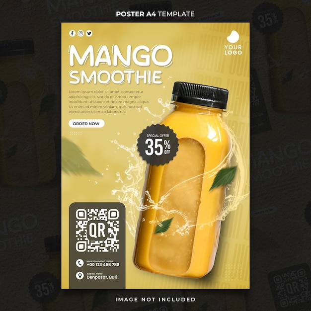 Menu del ristorante yellow mango smoothie poster a4 o modello di banner