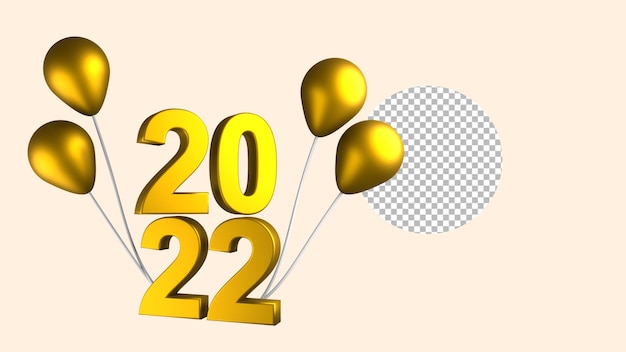 PSD yellow metalic 2022 3d rendering isolated on transparent background