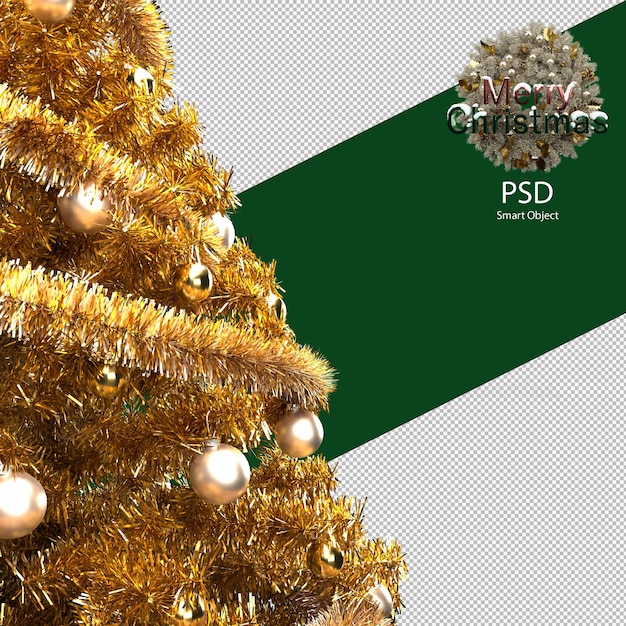 PSD decorazione metallica gialla dell'albero di natale isolata