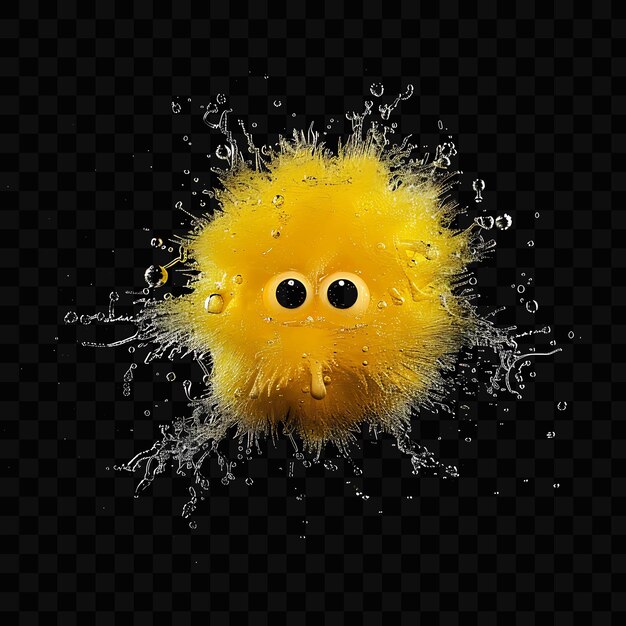 PSD a yellow monster with a bubble in its mouth is surrounded by bubbles