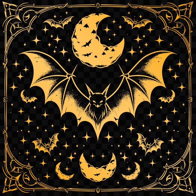 PSD a yellow moon and a black and gold dragon are on a black background