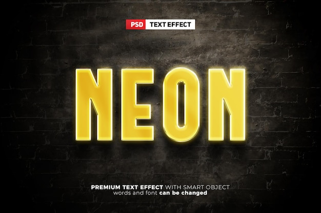 Yellow neon glow chrome sign 3d text effect mock up with grunge background