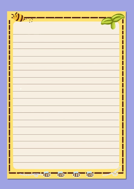yellow notebook with blank sheets notebook design template with bee illustration