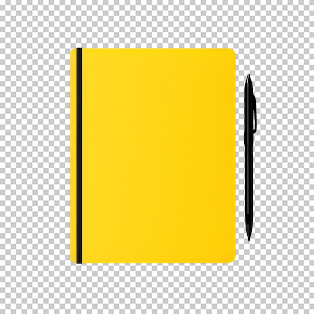 PSD yellow notebook with pen isolated transparent background